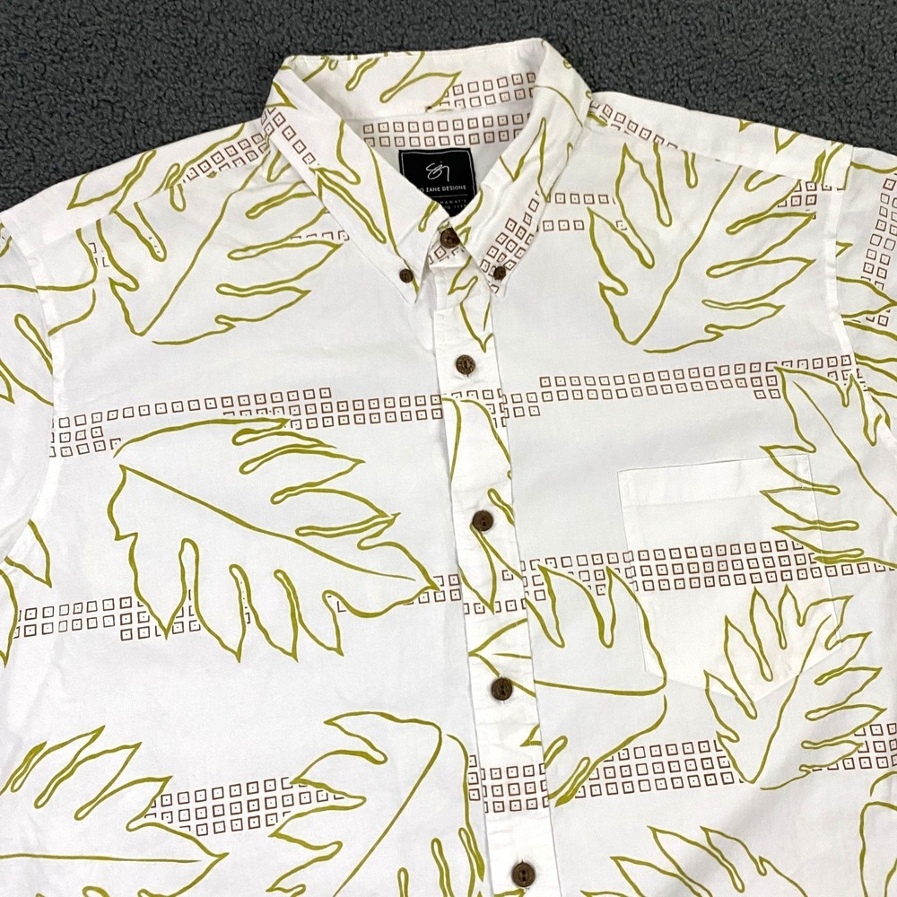 Sig Zane Designs Hawaiian Shirt Mens 3XL White Floral Palm Button Down Aloha